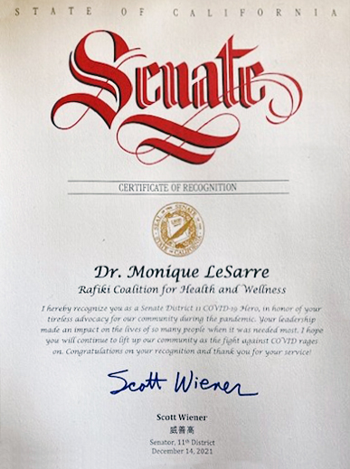 Californa Senate Certificate of Recognition